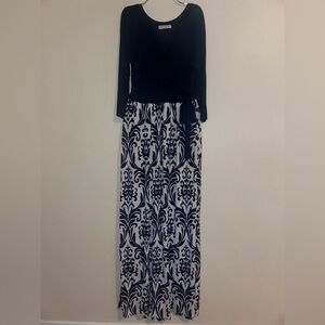 Navy and White Patterned Maxi Dress